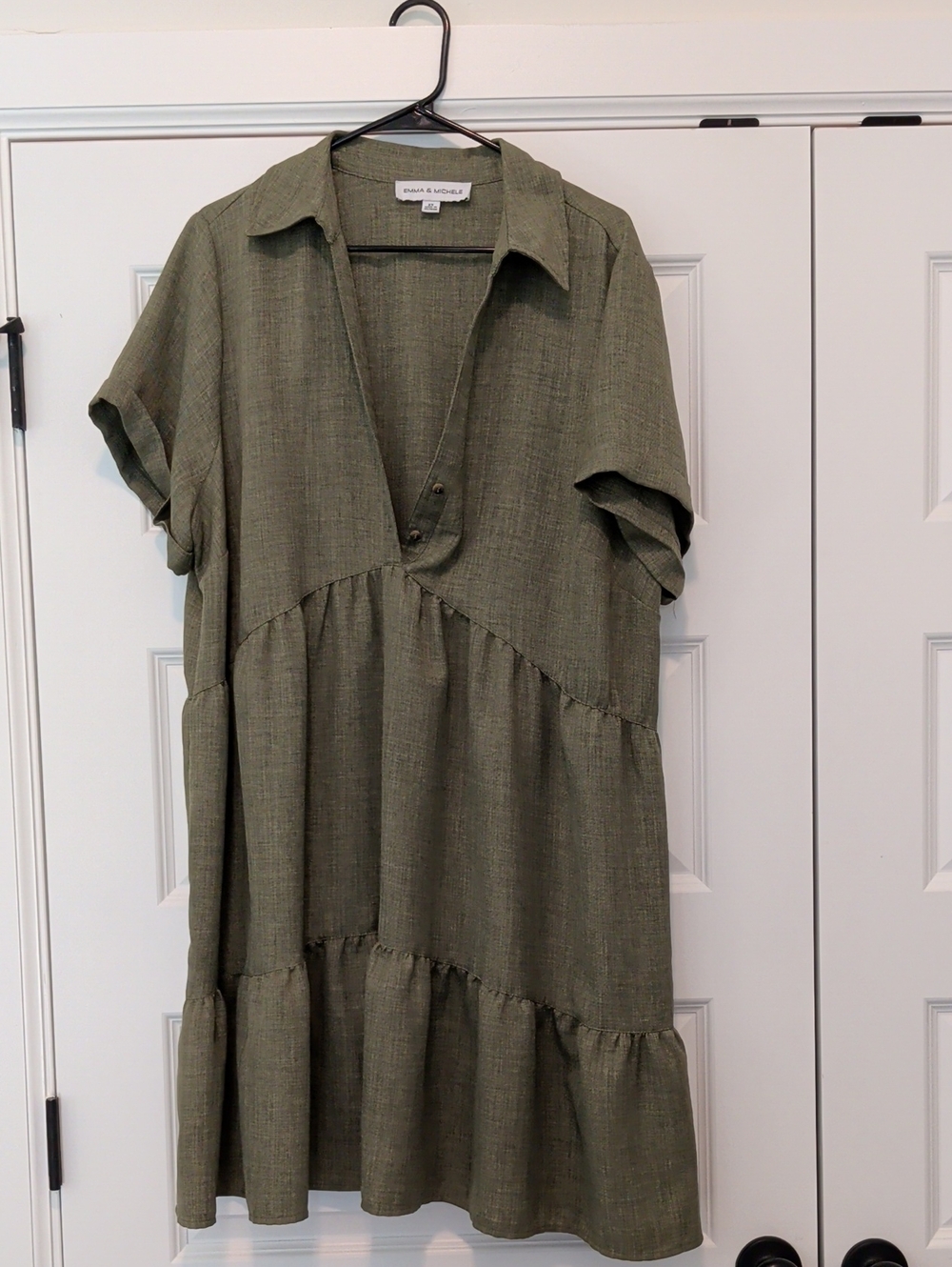 Emma And Michelle Olive Green Tiered Shirt Dress